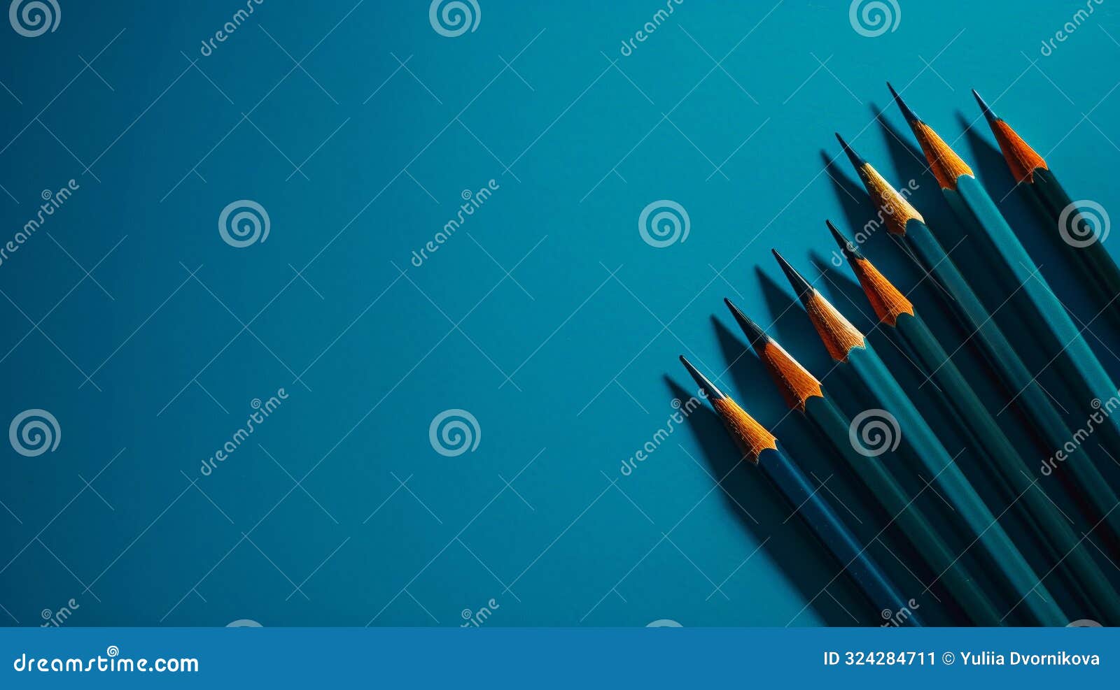aesthetic blue background with blue pencils. copy space. educational projects template. generative ai