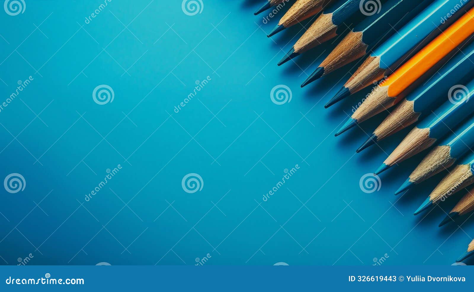 aesthetic blue background with blue pencils. copy space. educational projects template. generative ai