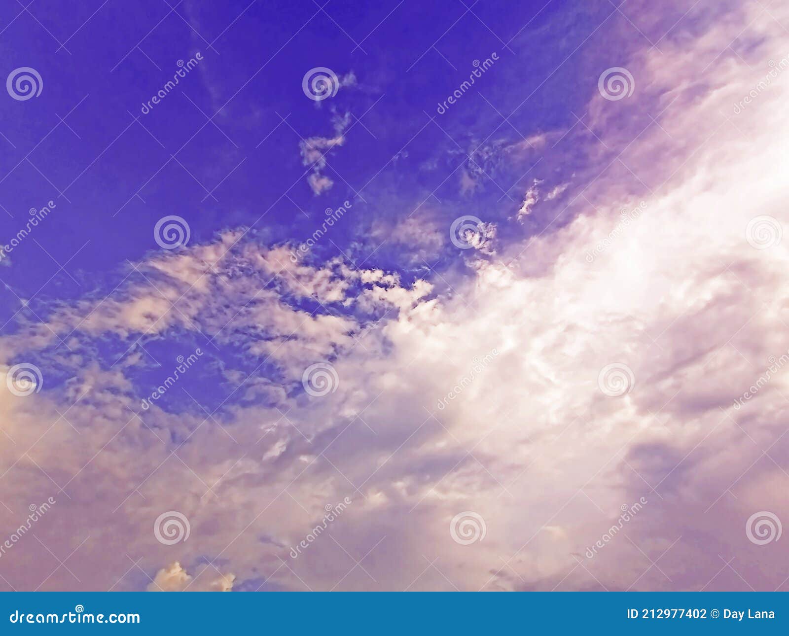 Aesthetic Blue Sky with Beautiful Purple Clouds As Background Stock