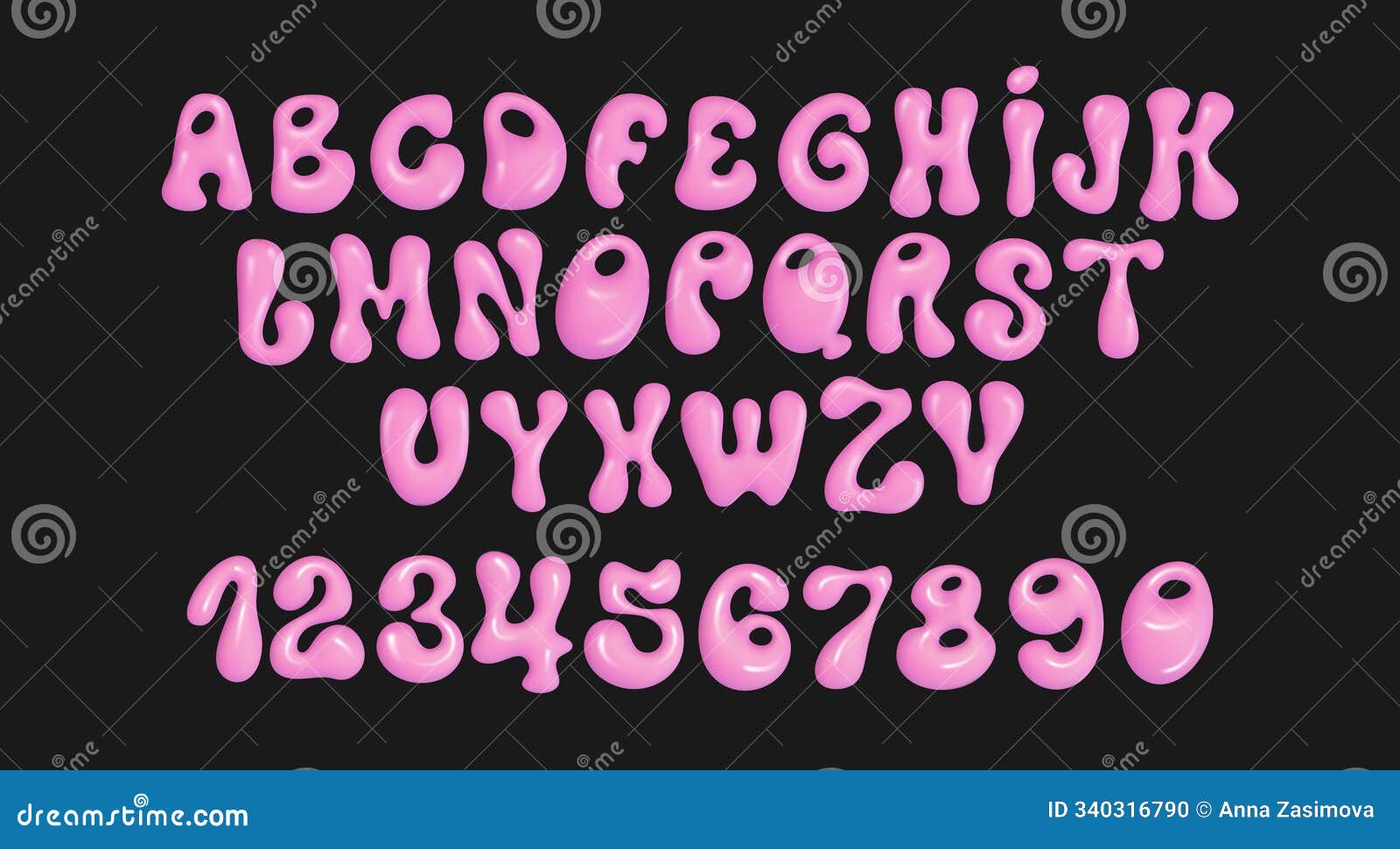 aesthetic pink alphabet. 3d font glossy pink bubble in y2k style.  realistic shiny plastic pink inflated balloons