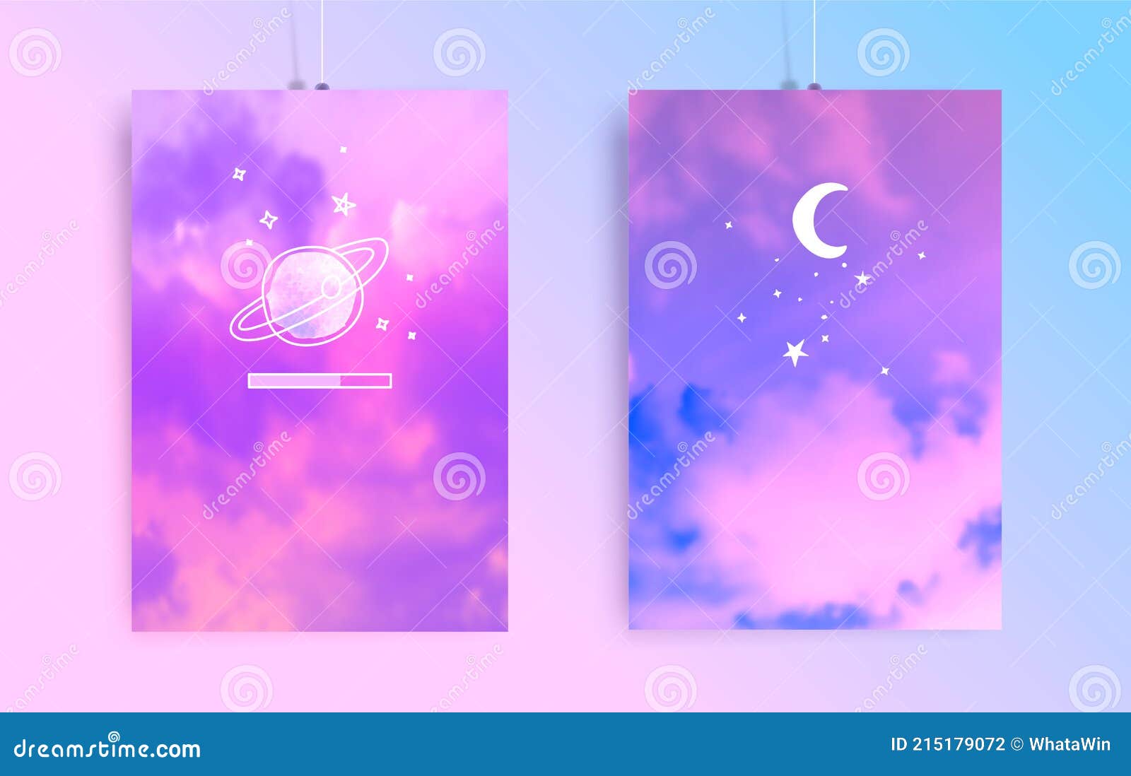 Aesthetic Posters with Sky and Handdrawn Doodles. Trendy Illustrations