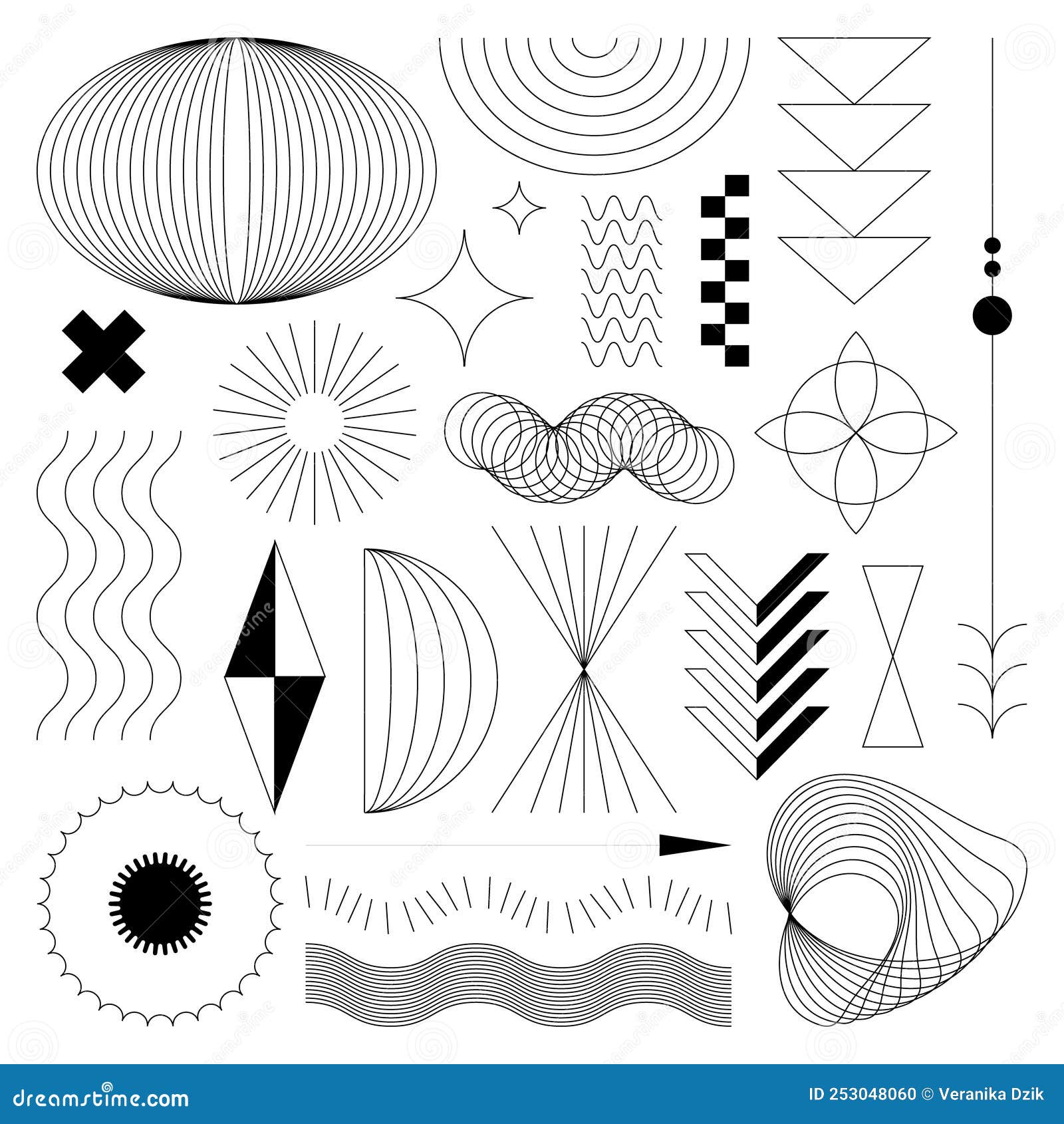 Set with Y2K elements. Aesthetic abstract vector shapes. Simple