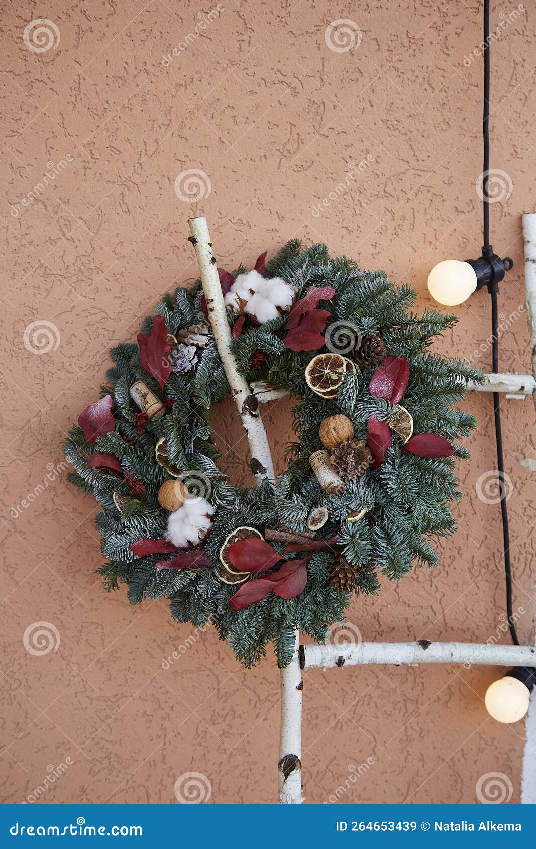 Aesthetics Winter Festive Christmas Wreath Outside. Cozy Festive Home ...