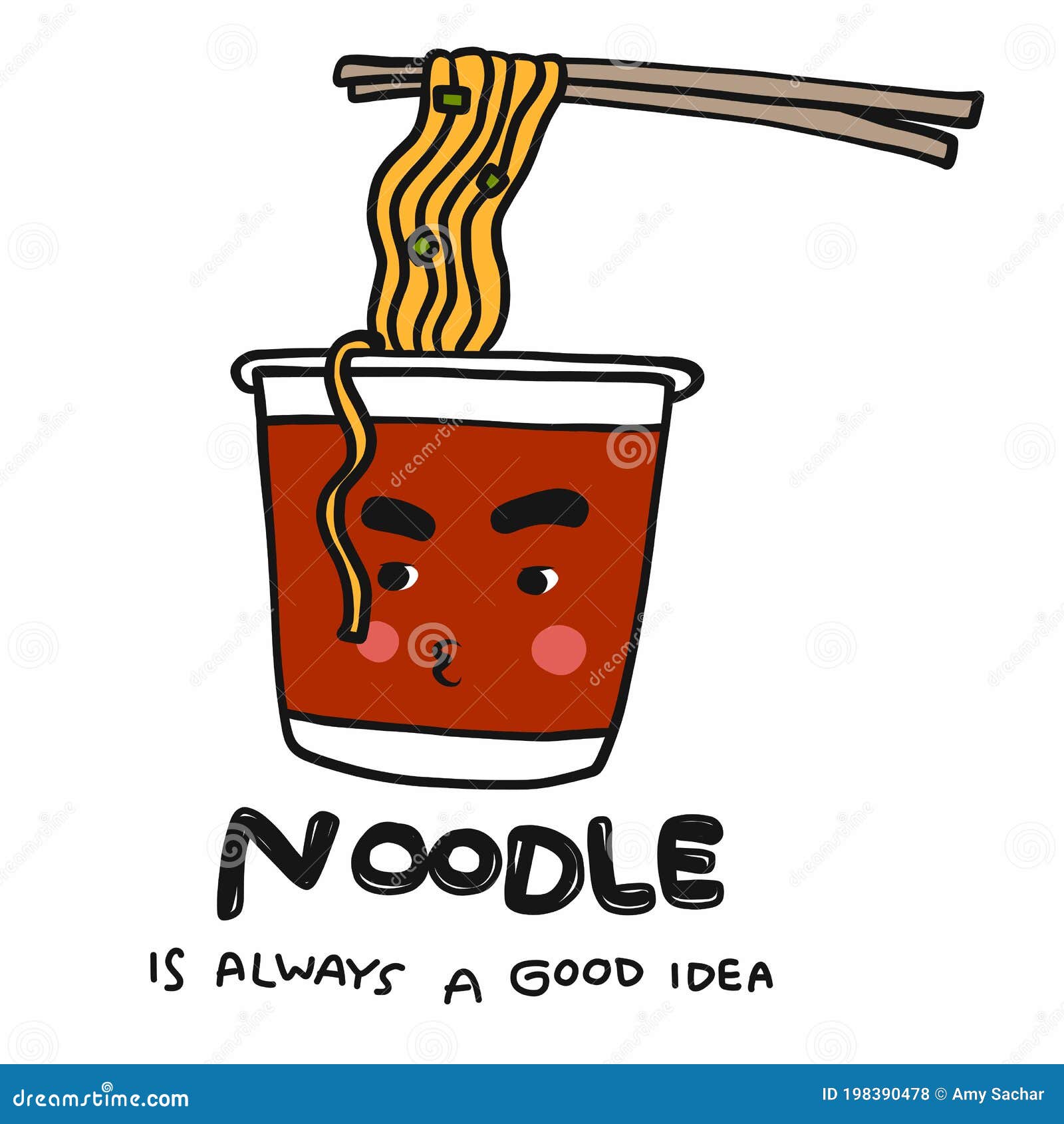 Noodle is always a Good Idea Word and Cute Cup Noodle Cartoon