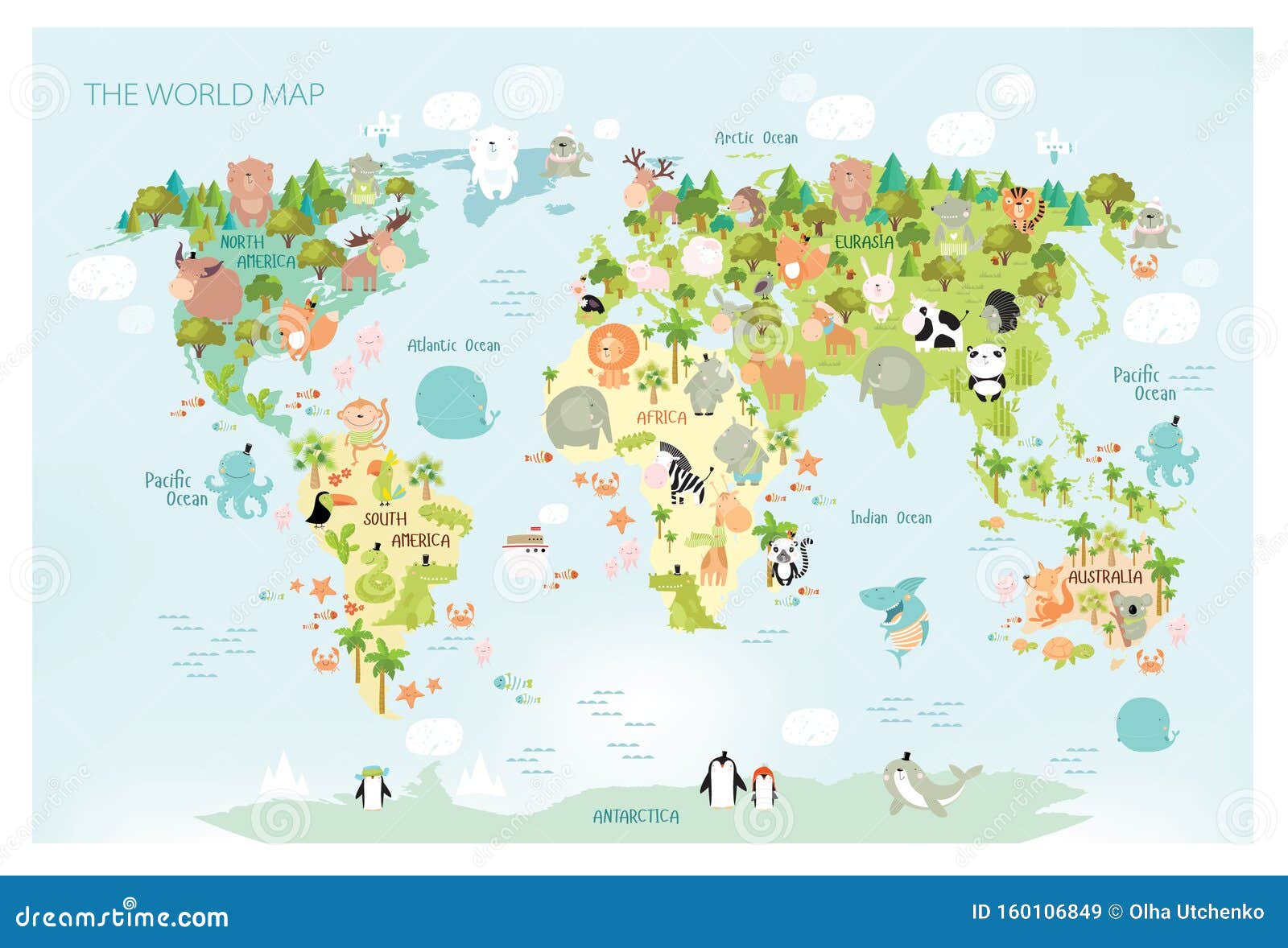 Banzai hek Verstikkend Afdrukken Vectorkaart Van De Wereld Met Tekenfilmdieren Voor Kinderen  Europa, Azië, Zuid-Amerika, Noord-Amerika, Australië En Afr Stock  Illustratie - Illustration of dier, ontwerp: 160106849