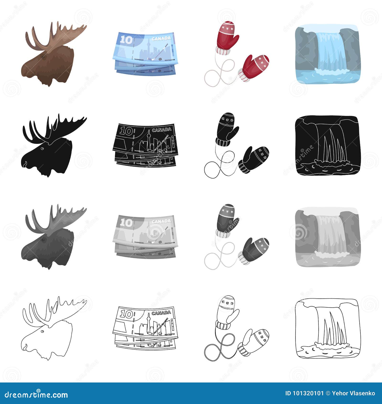Affare, Il Canada, Guanti E L'altra Icona Di Web Nello Stile Del Fumetto Animale, Alce, Corni, Testa, Icone Nella Raccolta Dell'i Illustrazione Vettoriale - Illustrazione di corni, cascata: 101320101