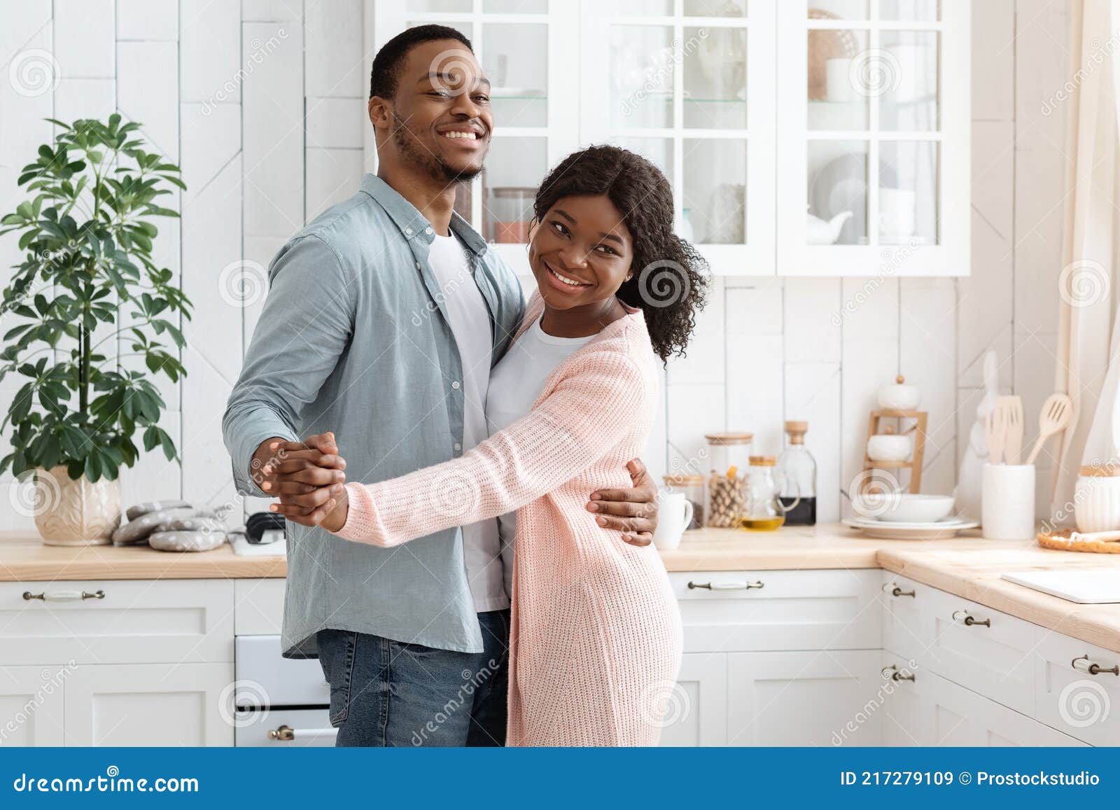Affectionate Black Spouses Having Fun At Home Dancing In Kitchen Stock Image Image Of Date
