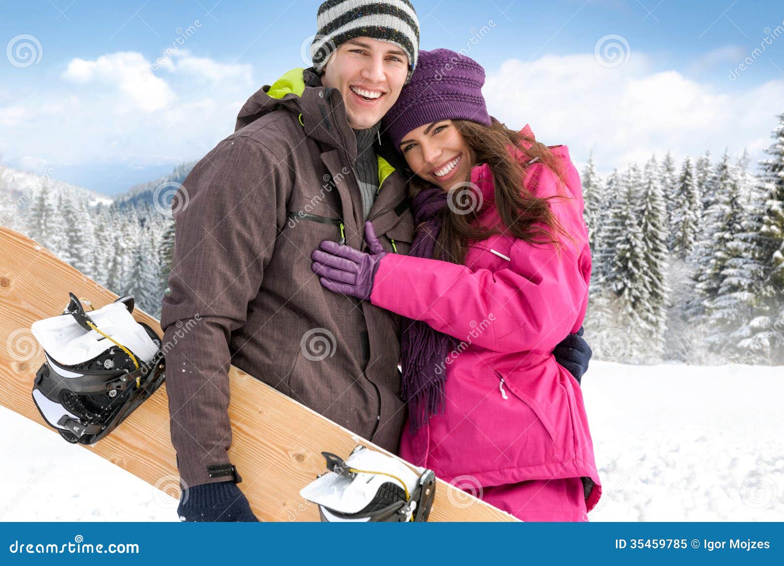 affectionate couple on winter holiday