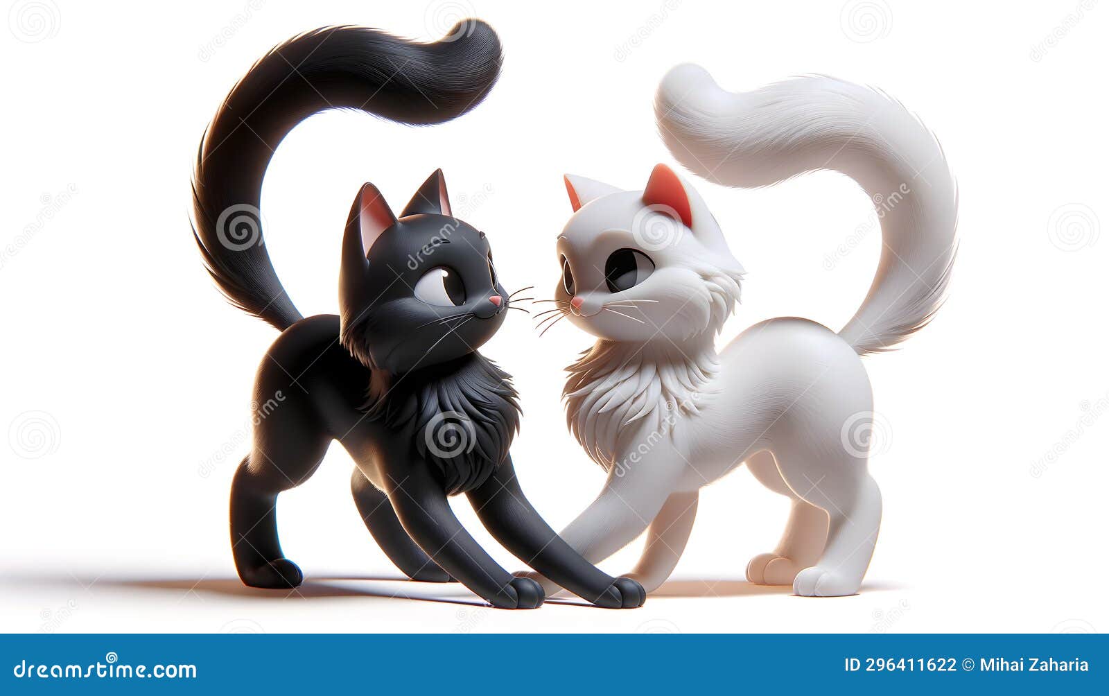 Affectionate 3D Black and White Cats Interaction. Generative AI Stock