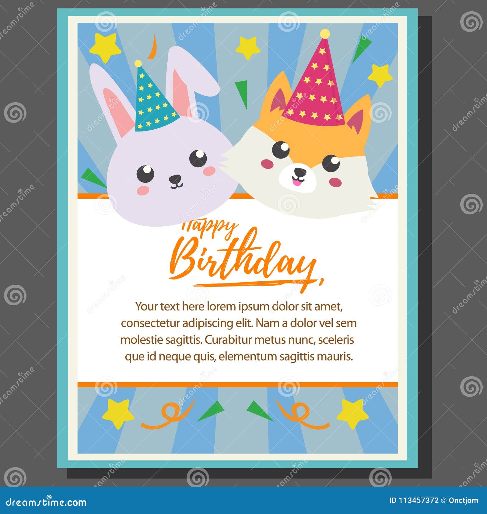 Affiche De Theme De Joyeux Anniversaire Avec Le Renard Et Le Lapin Illustration De Vecteur Illustration Du Evenement Decoration