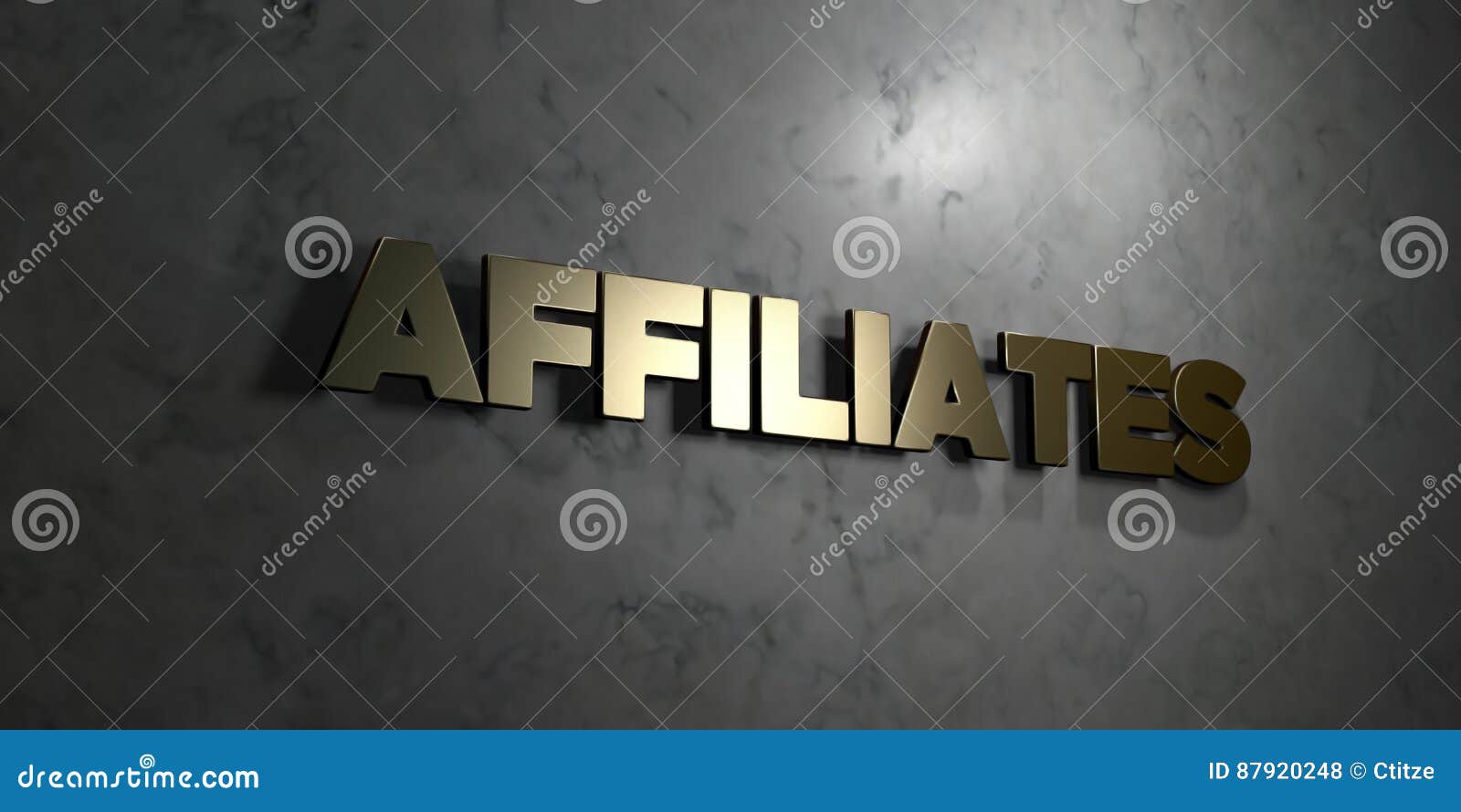 affiliates - gold text on black background - 3d rendered royalty free stock picture