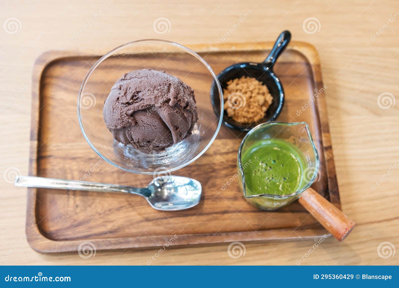 affogato chocolate ice cream with green tea hot fudge