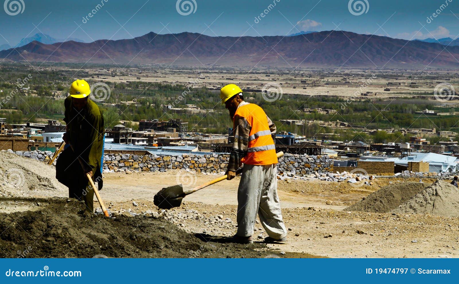 Afghanistan Construction Workers Shoveling Editorial Photography