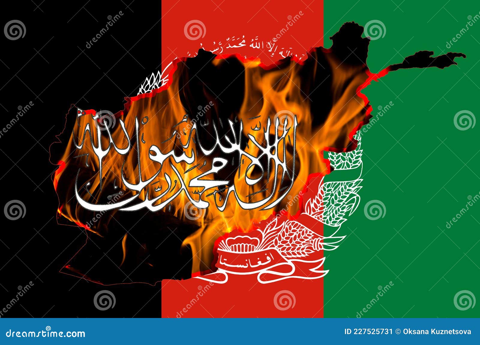 Afghanistan Flag, Taliban Insignia and Country Outline Map with Burning  Fire Background. Stock Illustration - Illustration of fire, decorative:  227525731