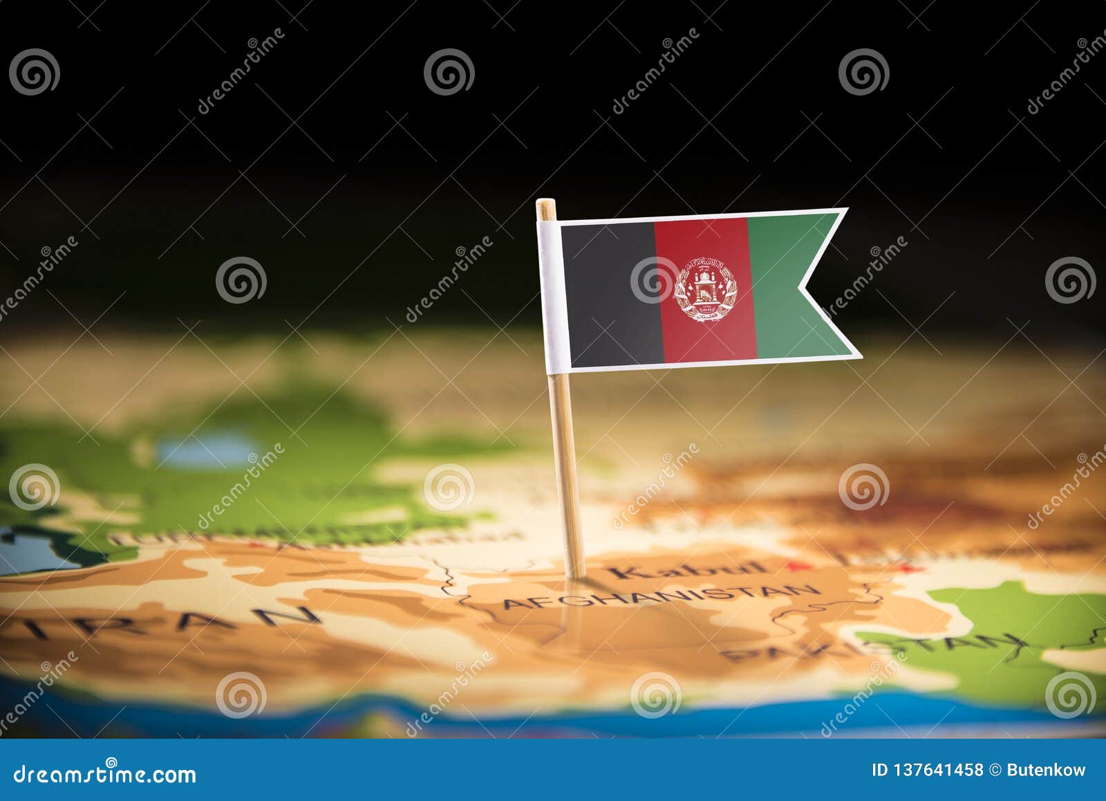 afghanistan marked with a flag on the map