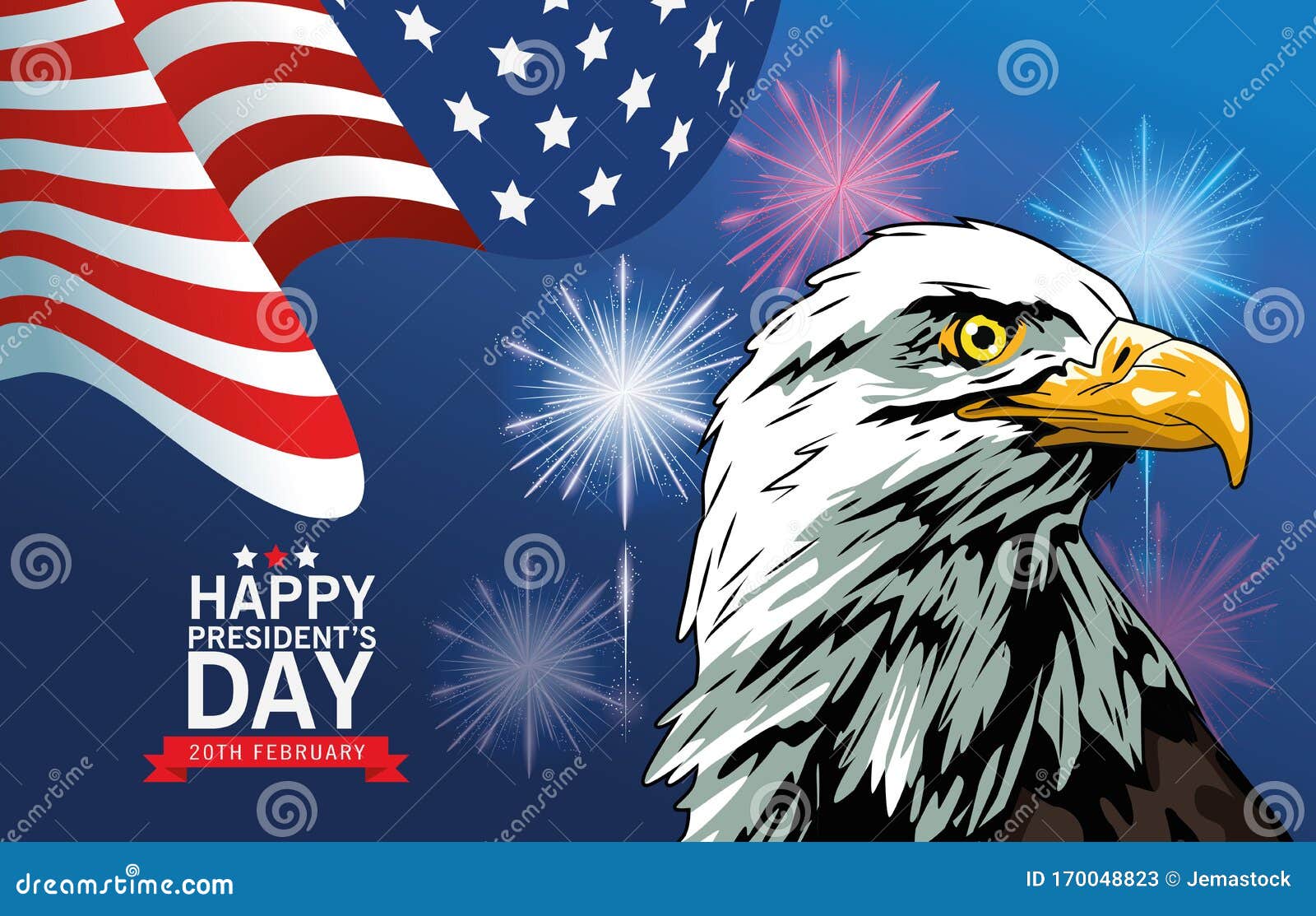 Afiche Del Día Del Presidente Feliz Con águila Y Bandera De Estados Unidos  Ilustración del Vector - Ilustración de plumas, julio: 170048823