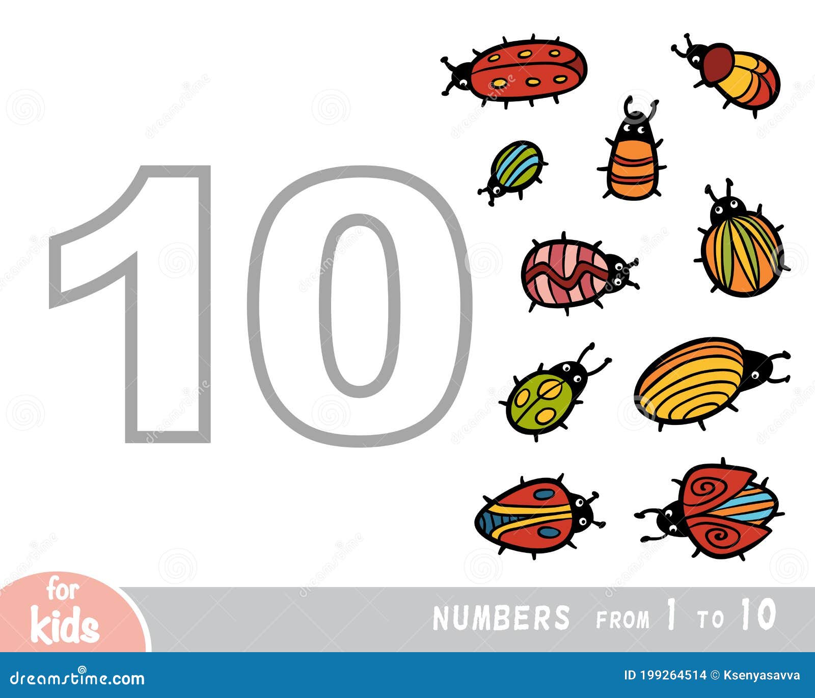 Afiche Educativo Para Niños Sobre Números. Dígito Diez Bugs. Ilustración De  Dibujos Animados Vectoriales Ilustración del Vector - Ilustración de  verano, criba: 199264514