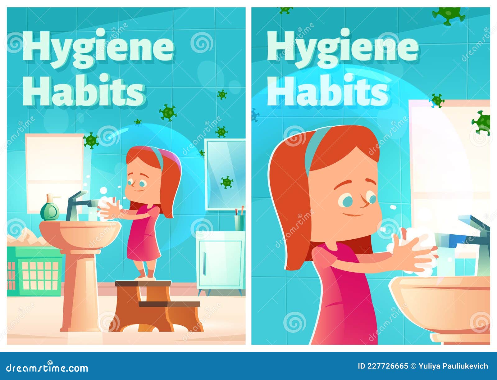 Afiches De Dibujos Animados Sobre Hábitos De Higiene. Niñas Lavándose Las  Manos Ilustración del Vector - Ilustración de virus, bebé: 227726665