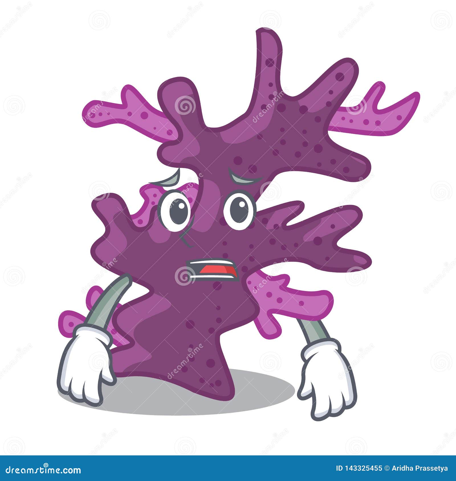 Afraid cartoon purple coral reef under sea vector illustration