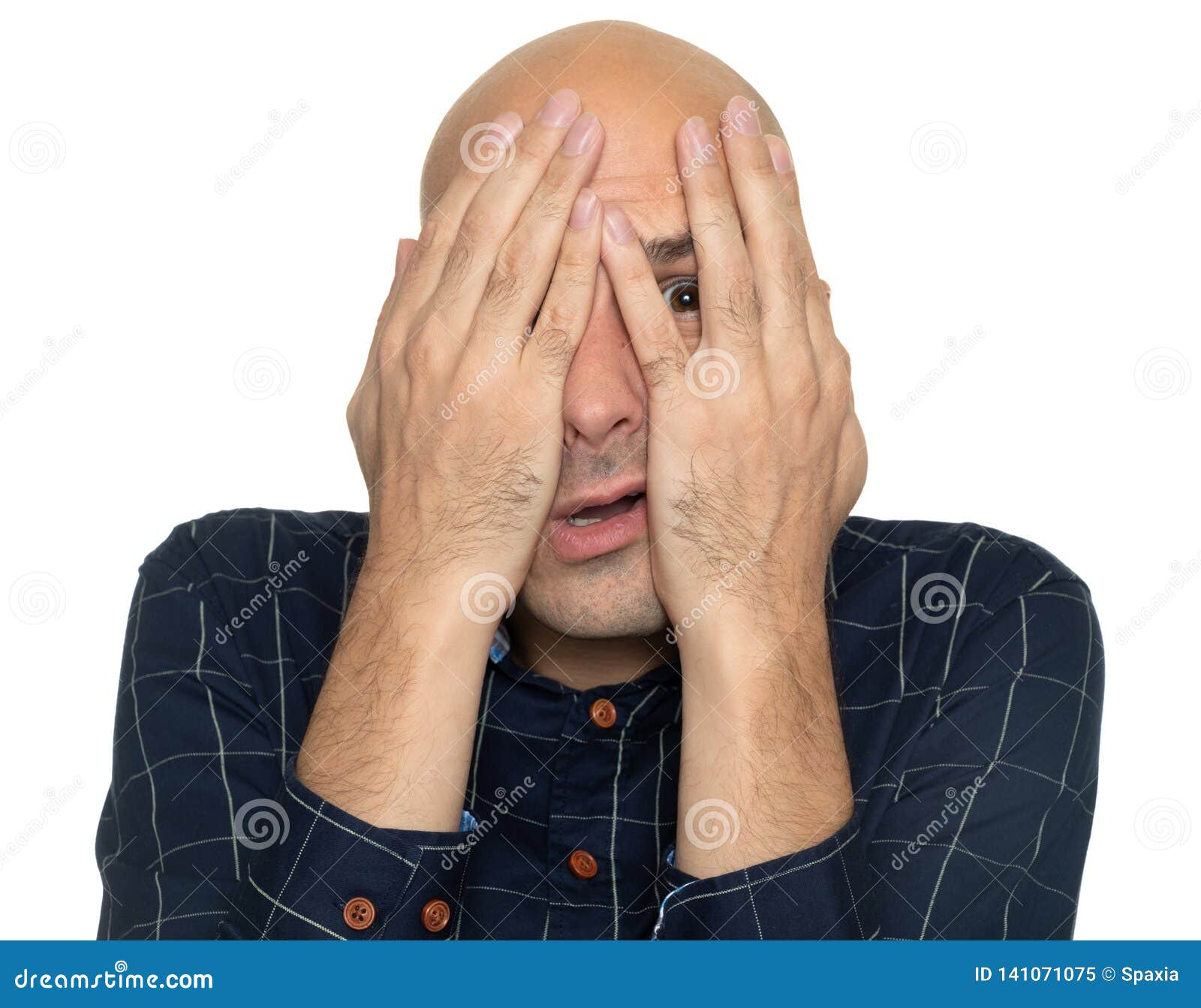 Afraid Man Covering His Face with Hands Stock Image Image of anxiety