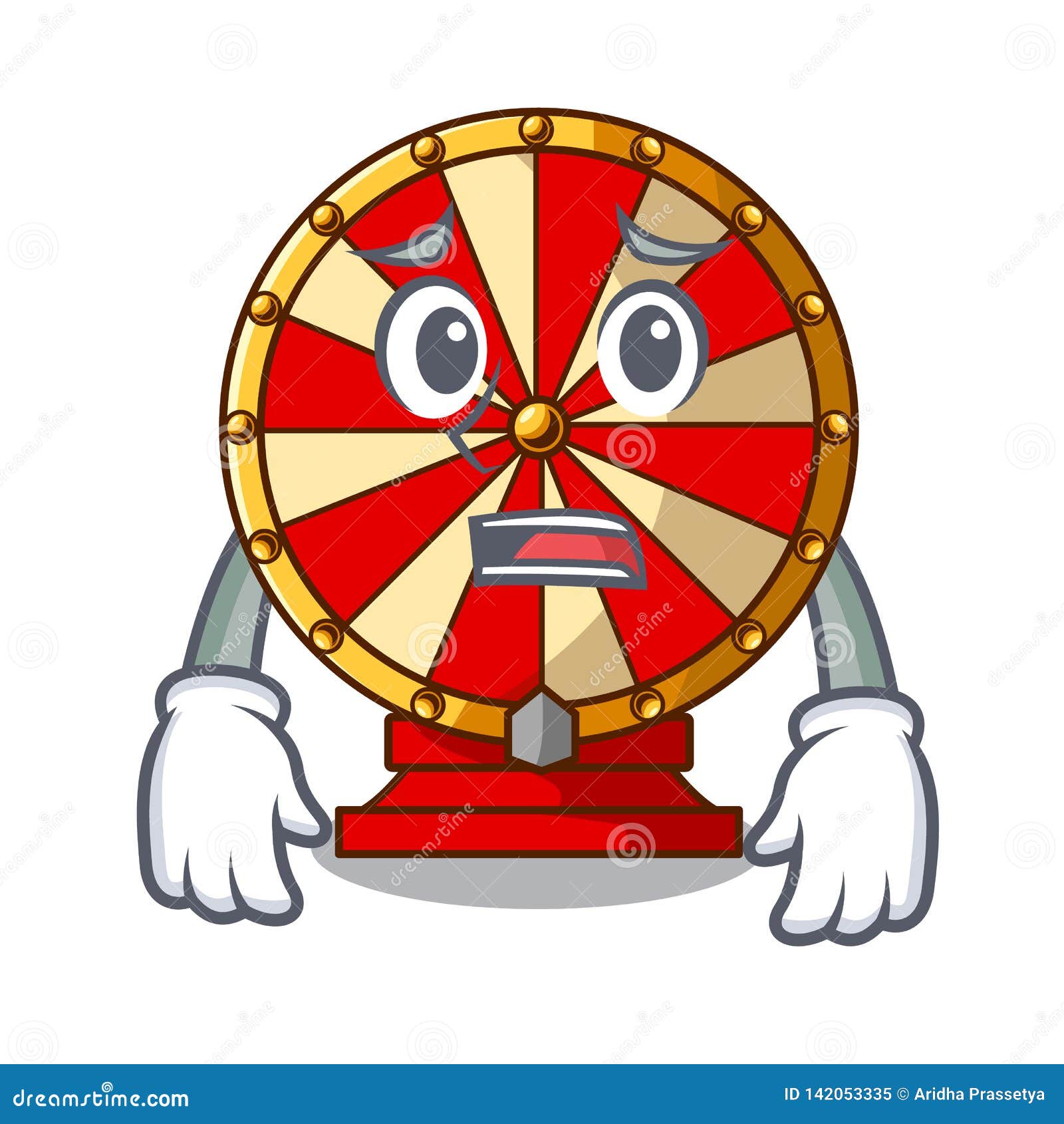 Afraid Spinning Wheel beside Wooden Cartoon Table Stock Vector