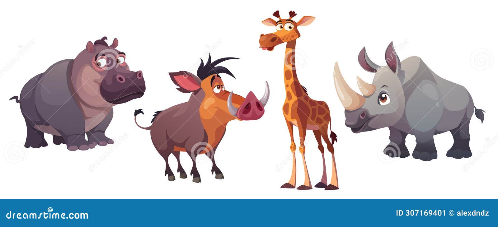 africa animals mega set in cartoon graphic .  