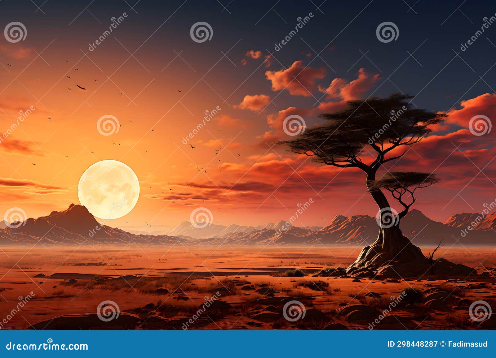 Africa Background, Giraffe in the Savannah, Tree in the Savannah Stock
