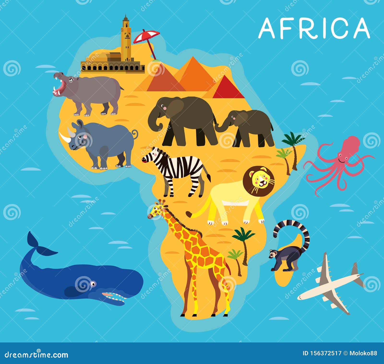 Africa Cartoon Animal Map for Children and Kids. Vector Illustration. Stock  Vector - Illustration of elephant, animal: 156372517