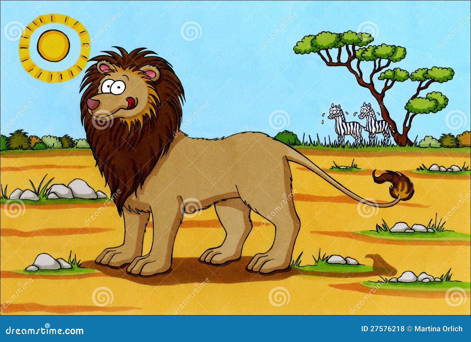 Africa Cartoon - Lion With Zebras Stock Illustration ...