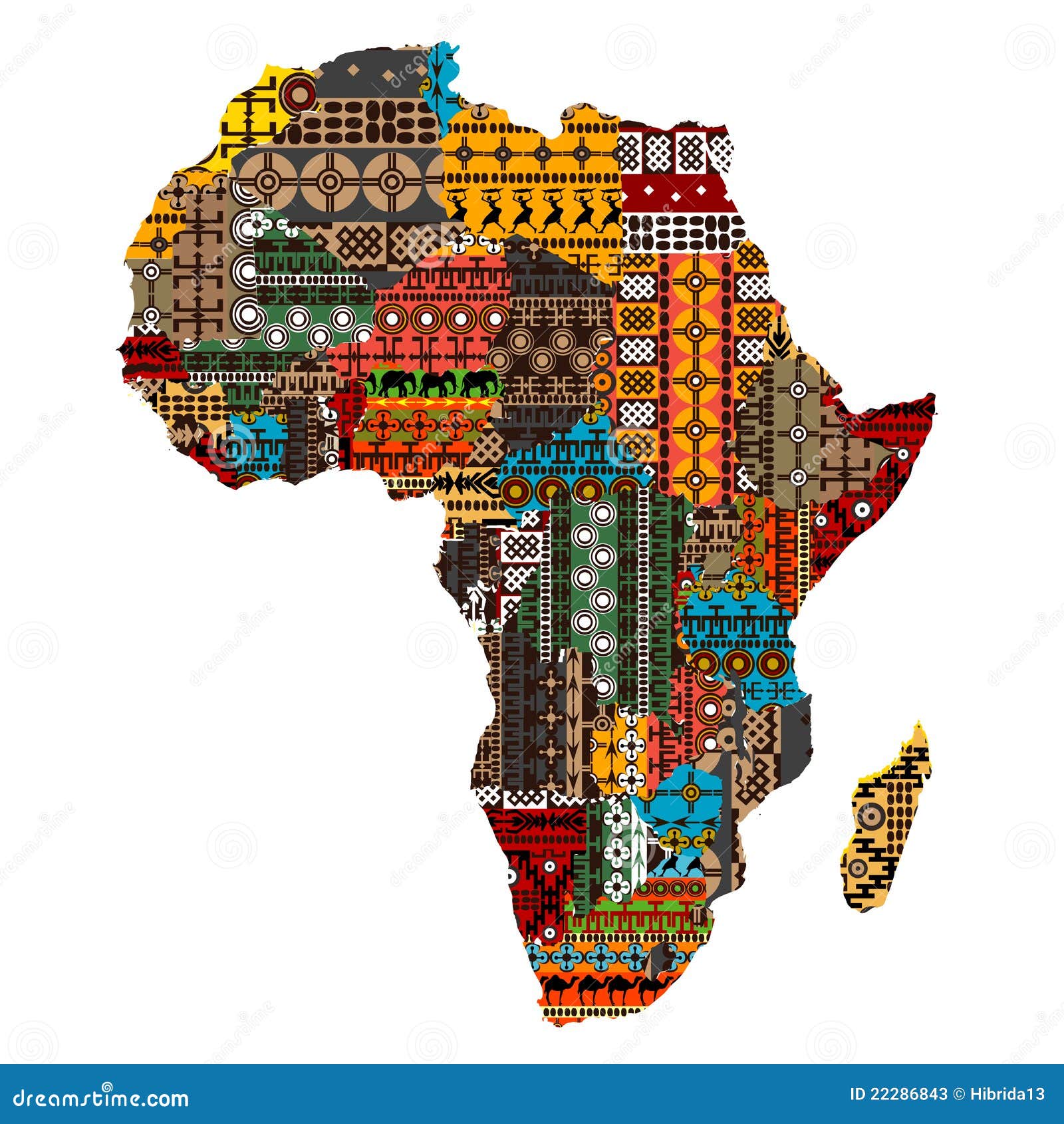 africa map with countries made of ethnic textures