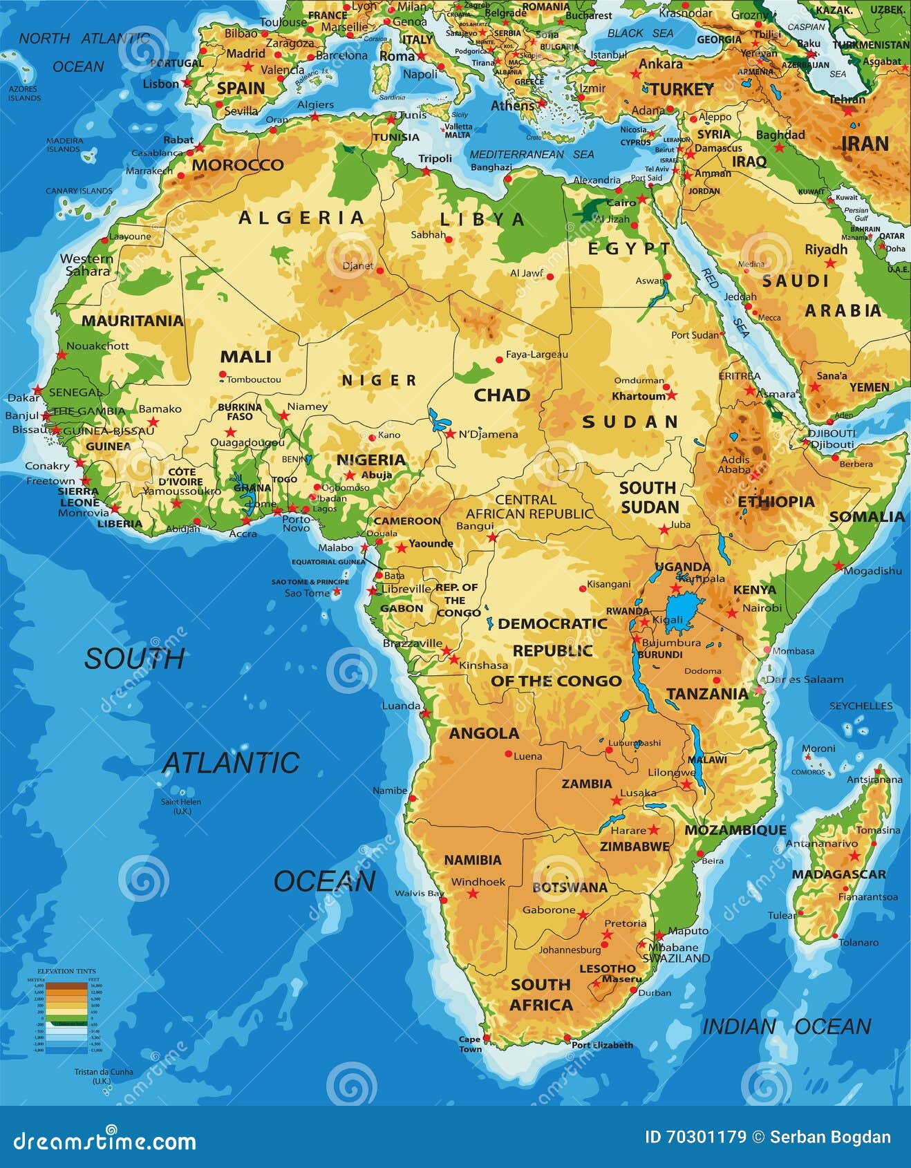 Africa Physical Map Stock Vector Illustration Of Africa 70301179