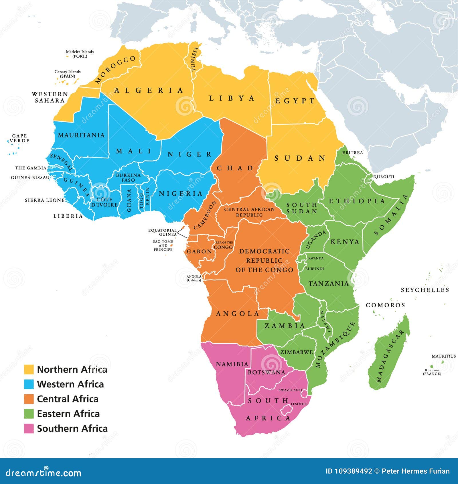 africa regions map with single countries