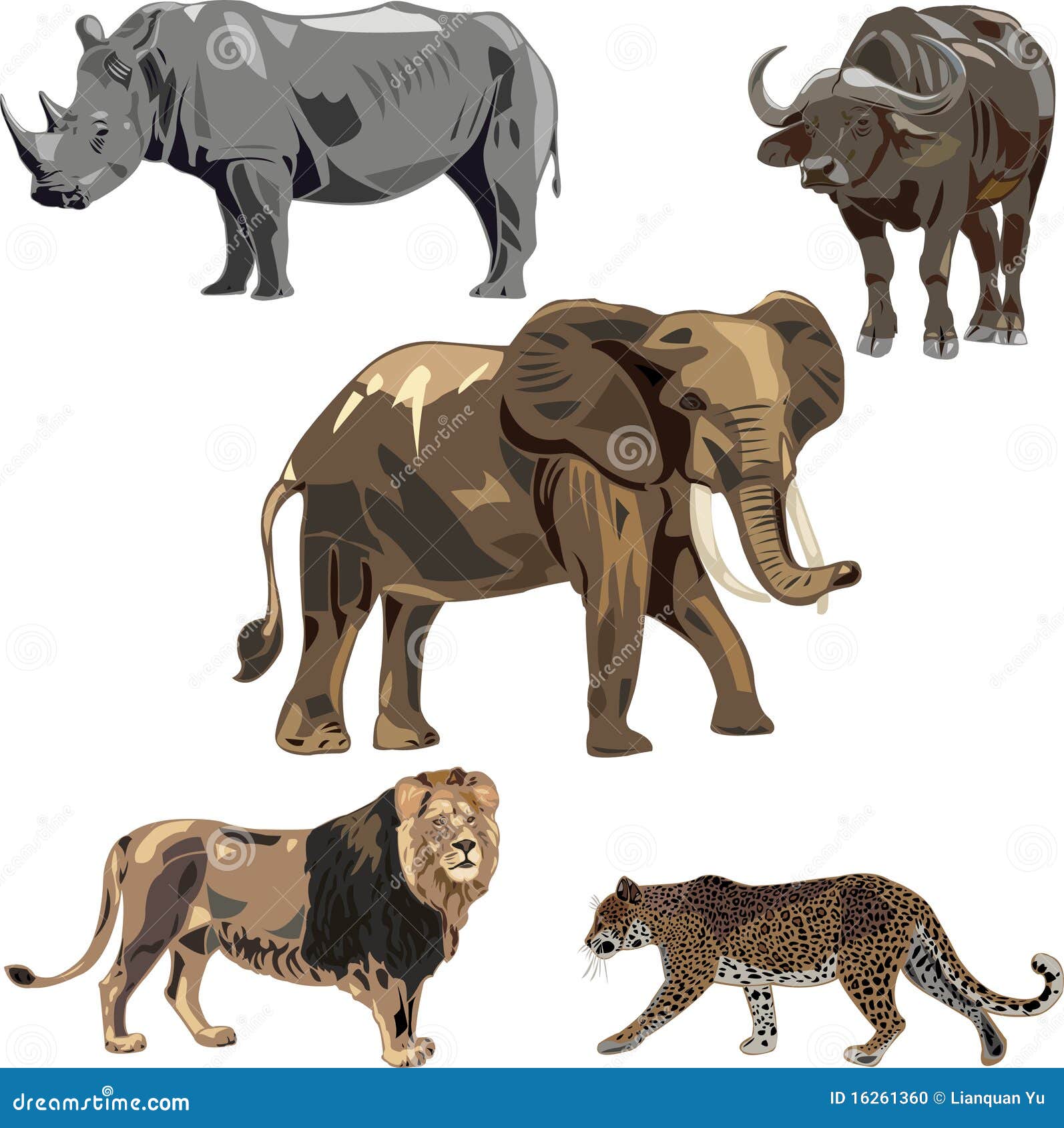 Africa s five wild beasts stock vector. Illustration of gray - 16261360