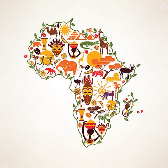Africa Travel Map, Decrative Symbol of Africa Continent with Eth Stock ...