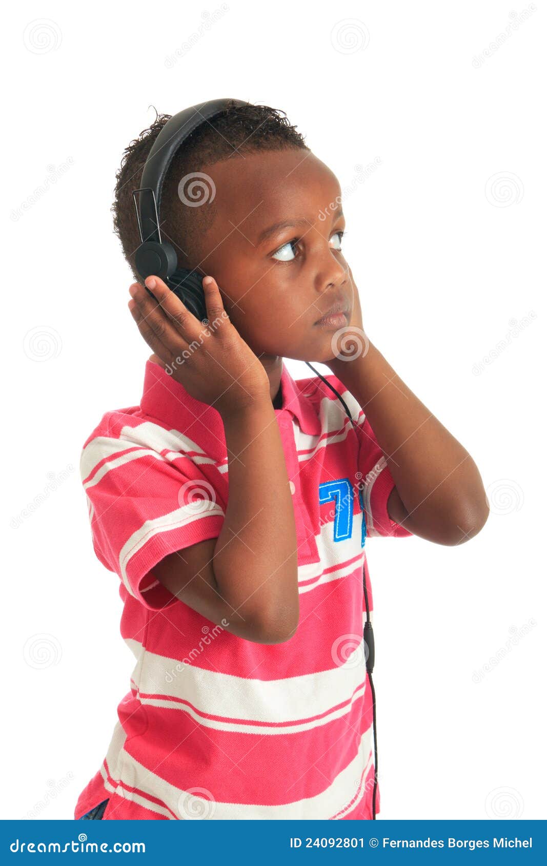African American Black Child Listening To Music 1 Stock 