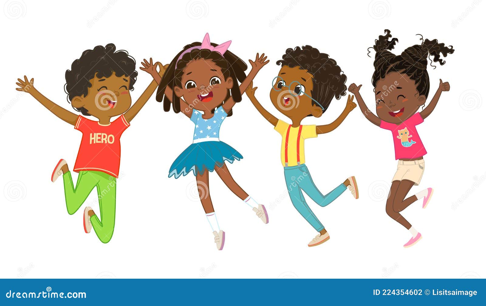 Jumping kids. Cartoon children playing and jump isolated happy active cute  surprised kid vector characters Stock Vector