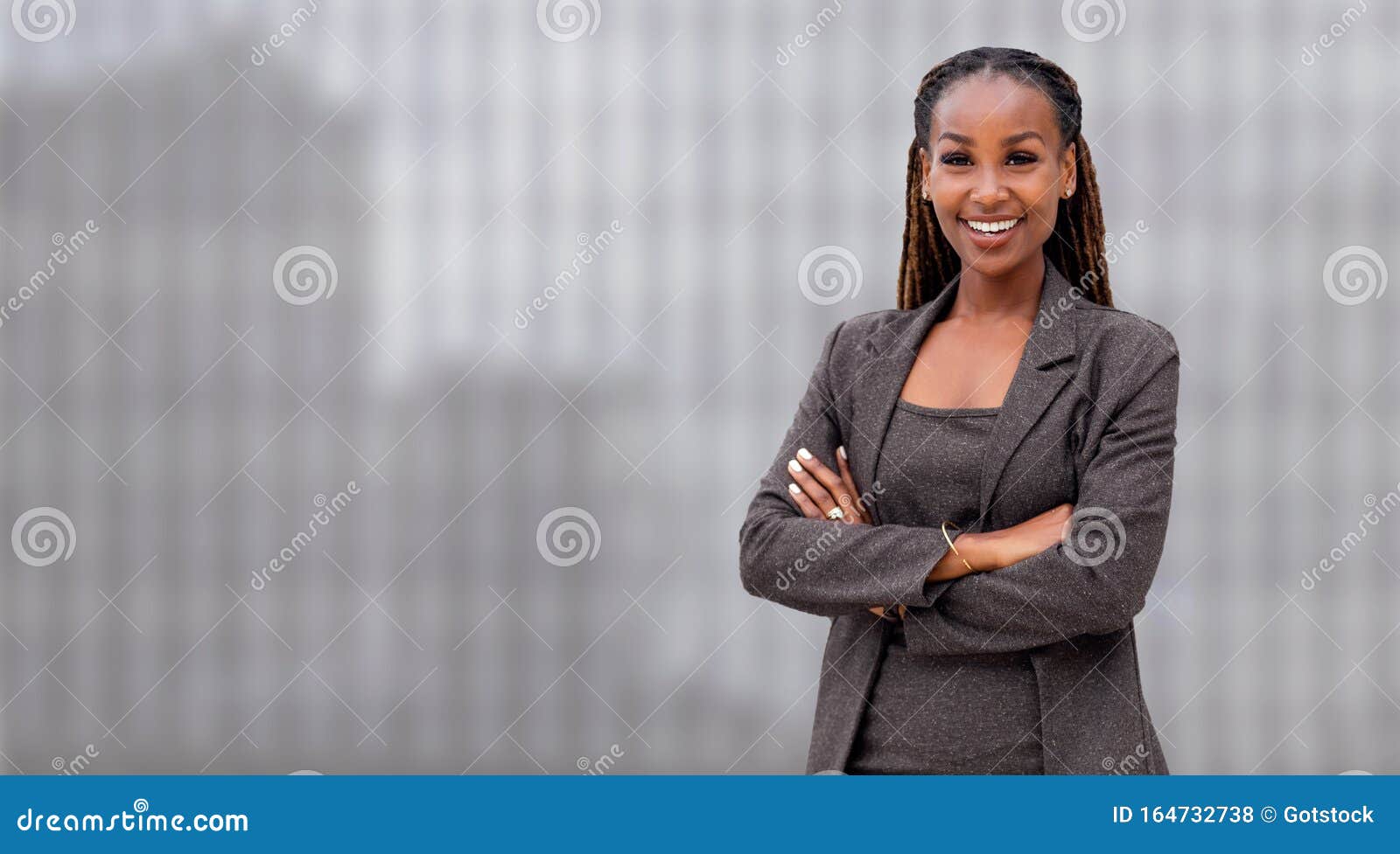 african american businesswoman architect, real estate sales person, in full wide banner