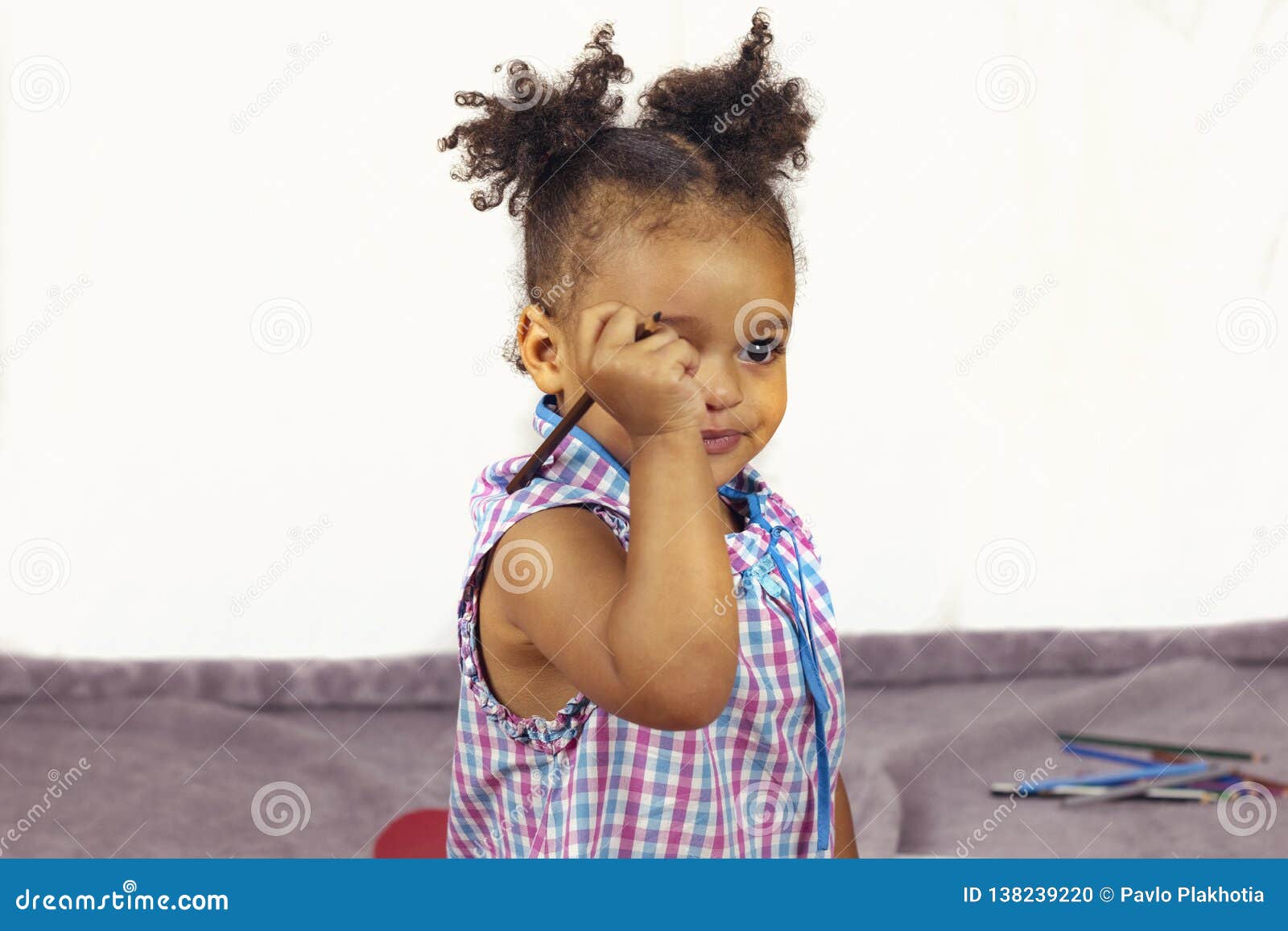 African American Child With Curly Hair Stock Photo Image