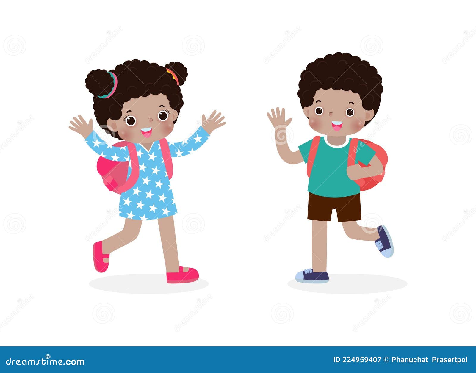 African American Children with the Backpack Saying Goodbye To Schoolmates Cartoon  Characters Boy and Girl School Kids Stock Illustration - Illustration of  character, girl: 224959407