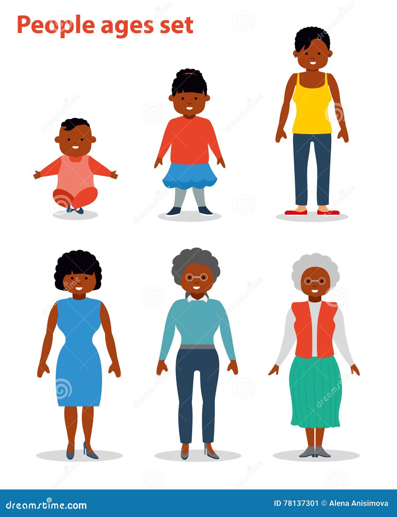People Generations At Different Ages. Man And Woman Aging People Generations At Different Ages. Man And Woman Aging