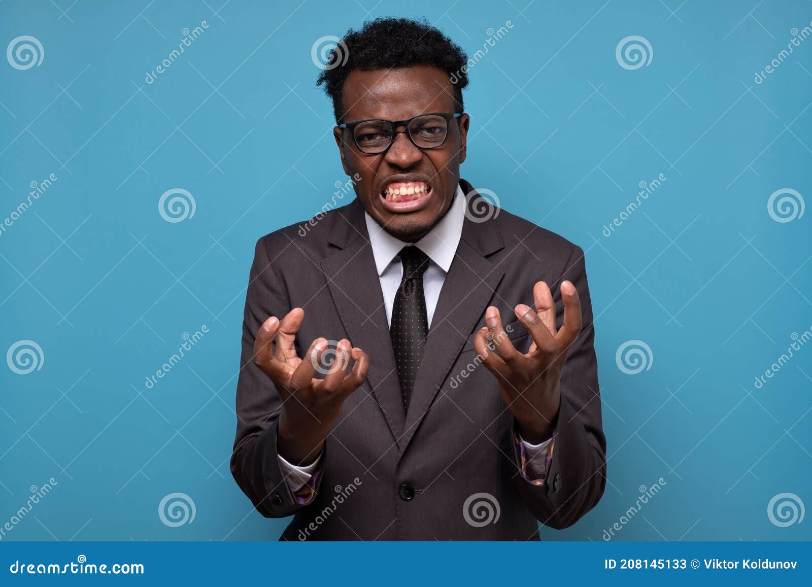 African American Funny Man in Suit Being Furious and Angry Clenching ...