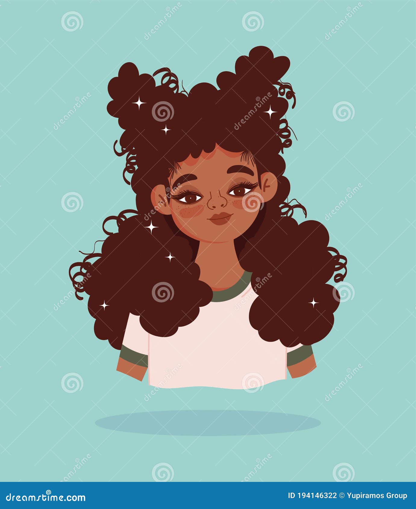 African American Girl Long Hair Curly Portrait Cartoon Character Stock  Vector - Illustration of african, curly: 194146322