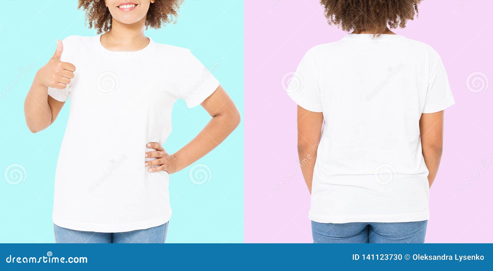 Download African American Girl In White T Shirt Template On Isolated. Blank T Shirt Design. Front And ...