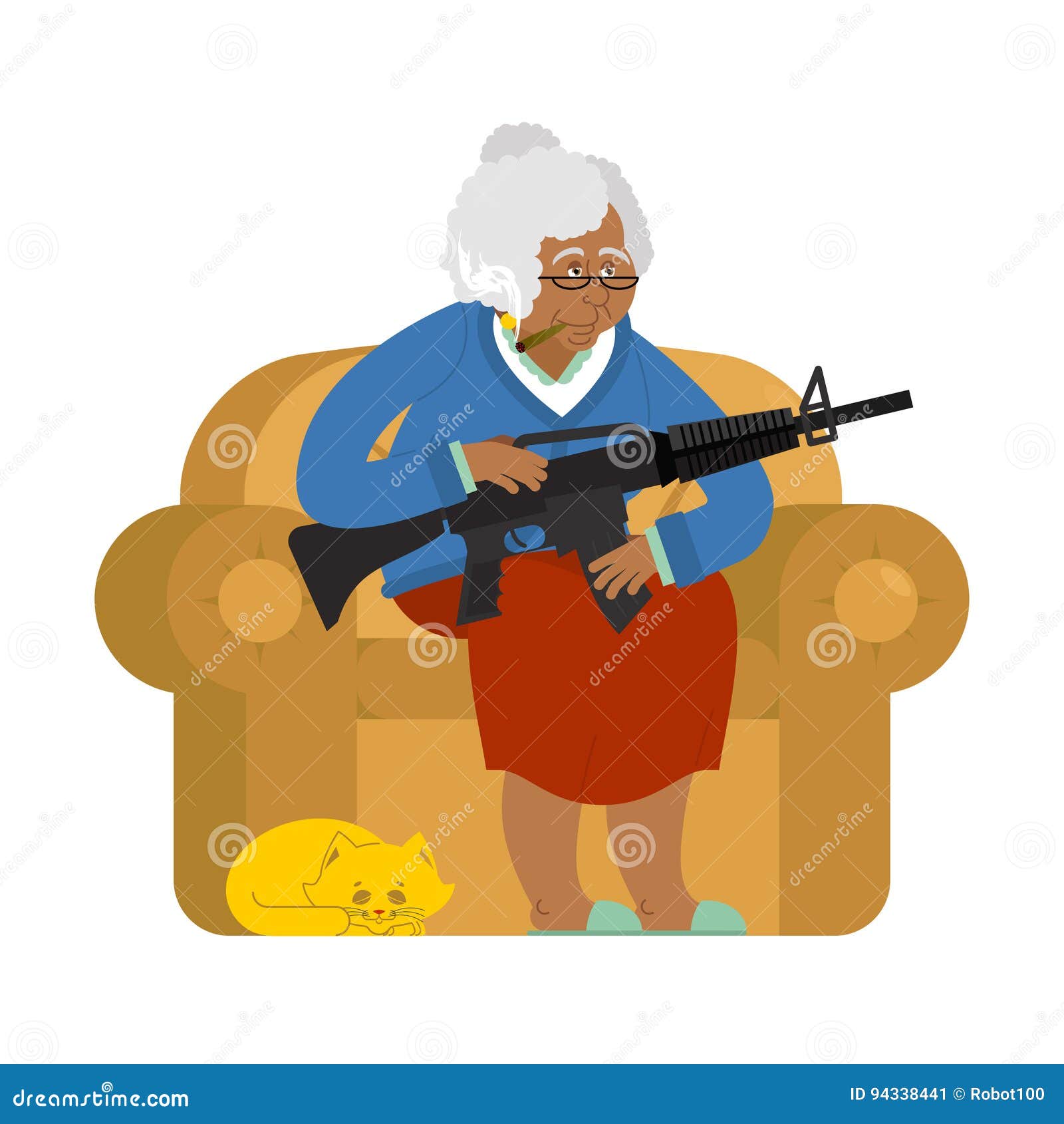 Cartoon Grandma Gun Stock Illustrations