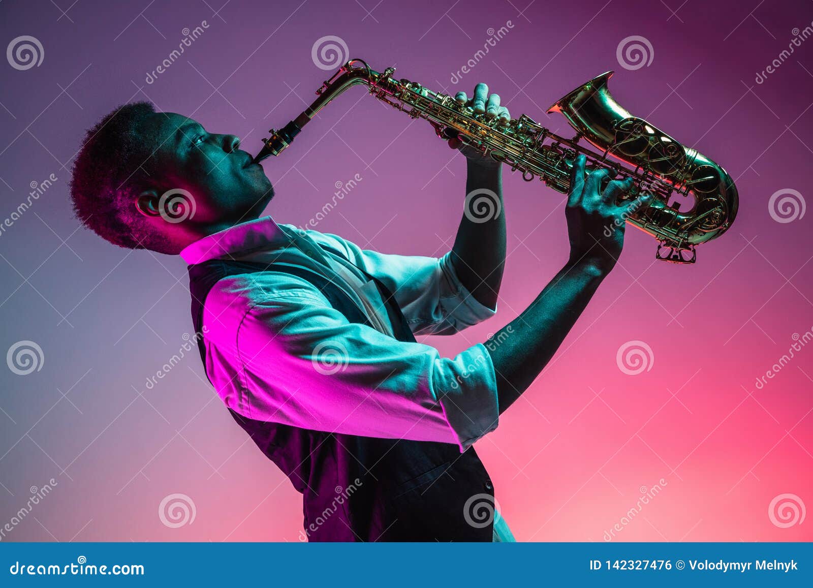 african american jazz musician playing the saxophone.