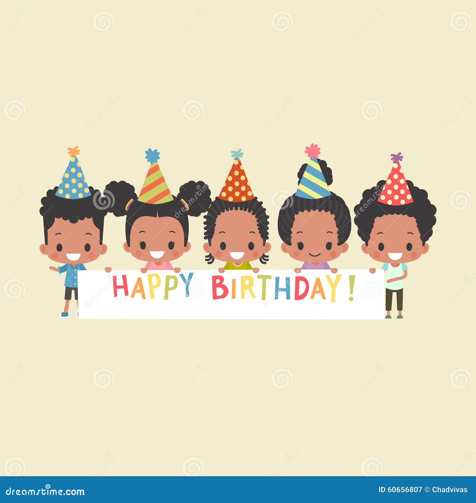 African-American Kids Happy Birthday Banner Stock Vector ...