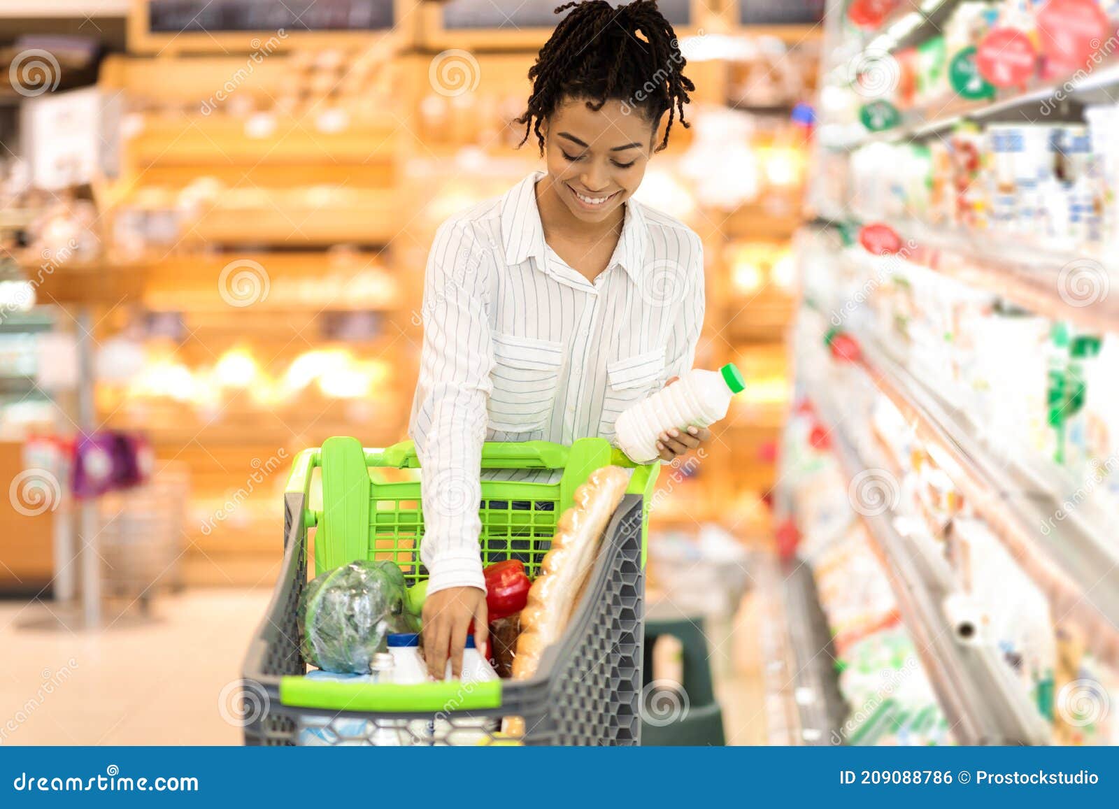 African American Lady Buying Food in Grocery Shop Stock Photo - Image ...