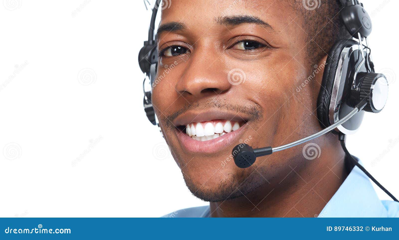 African American Man in Headsets. Stock Photo Image of assistant
