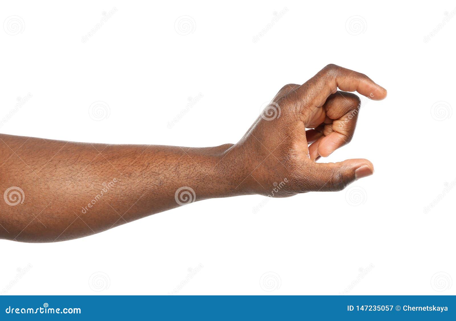 african-american man holding something in hand on white background