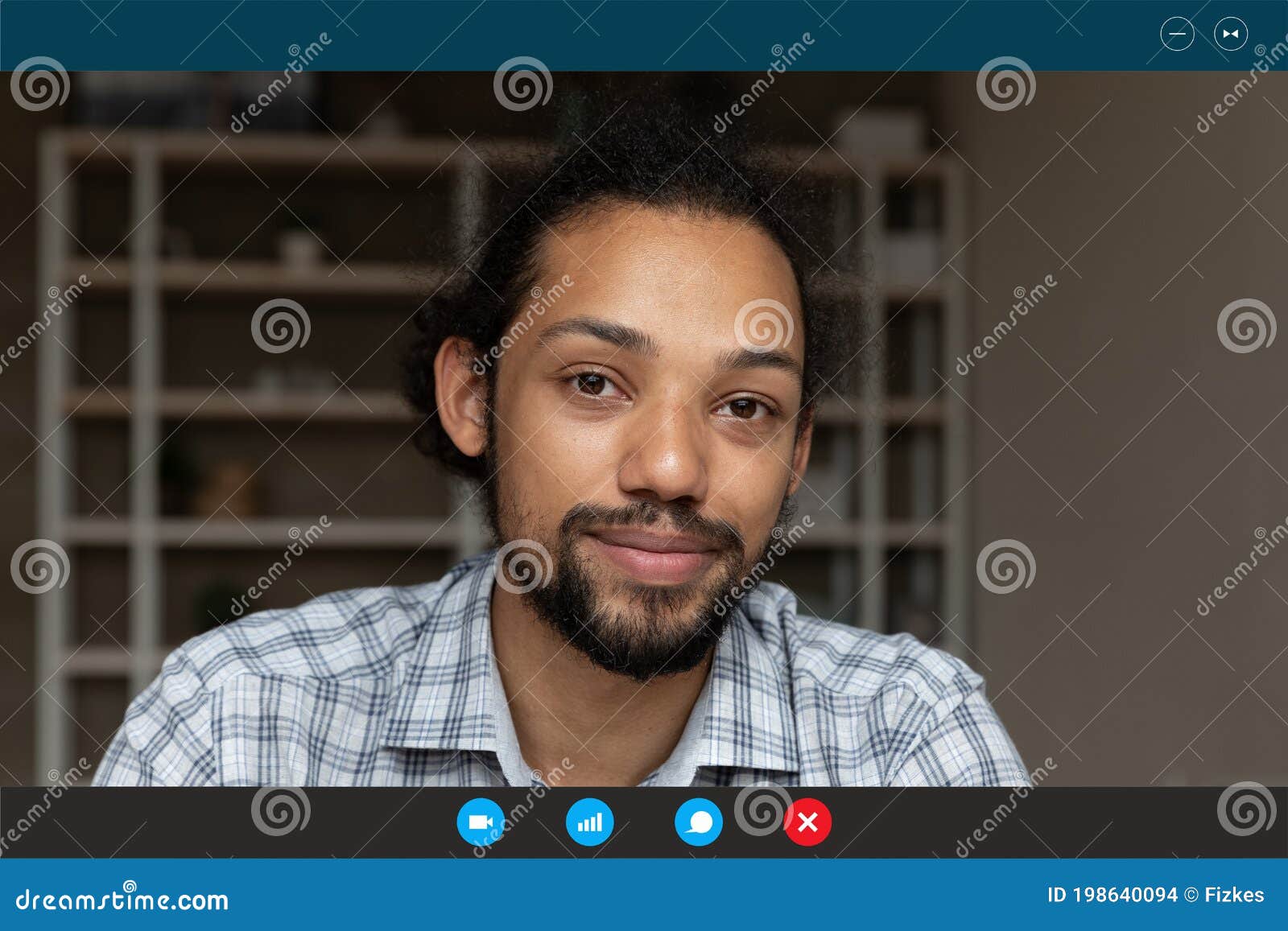 African American Man Speak on Video Call Stock Photo photo image